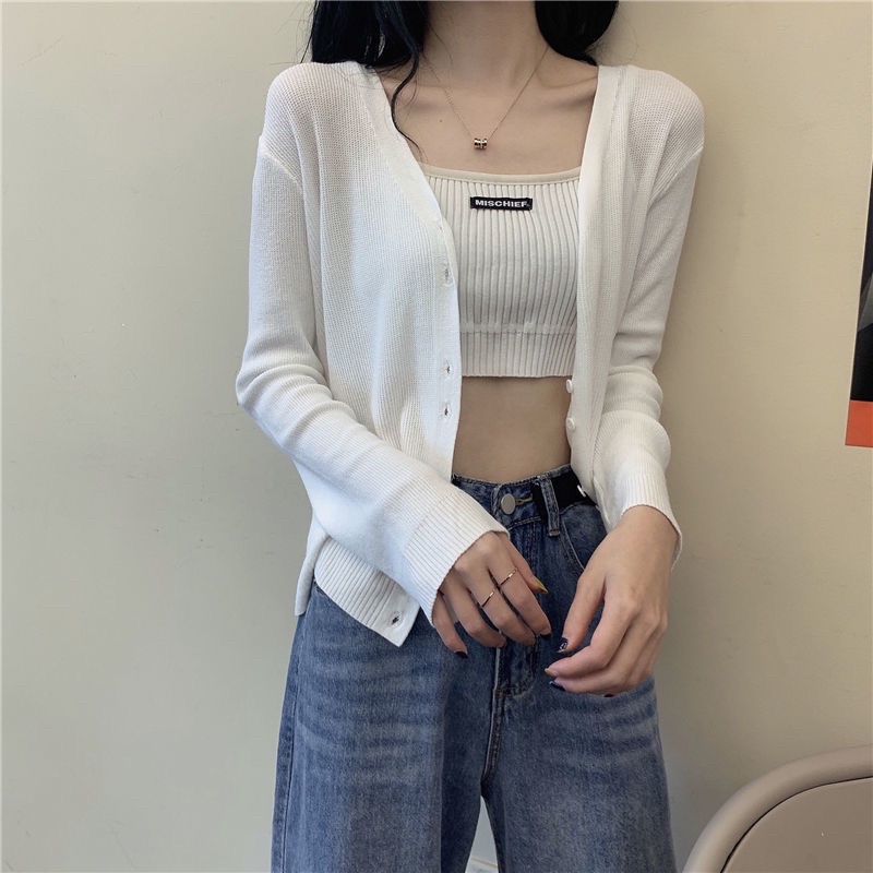 Áo Khoác Cardigan Thun Len Dệt Kim Tay Dài Dáng Rộng Cổ Chữ V Thời Trang Mùa Thu
