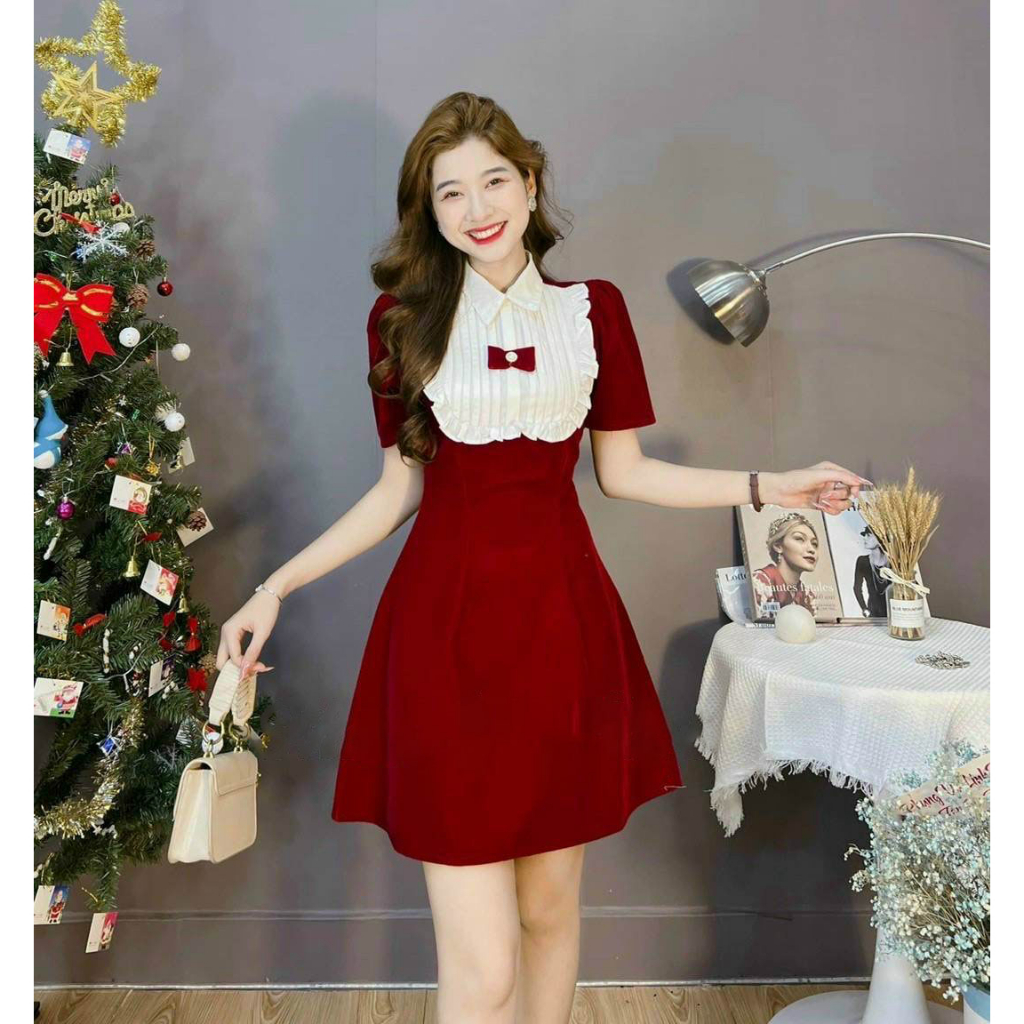 [HCM]Đầm Nhung Đính Nơ Thời Trang Cao Cấp