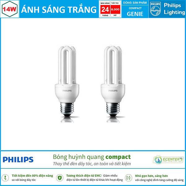 ( Bộ 2 ) Bóng đèn Compact Philips Genie 14W CDL E27 ( Ánh sáng Trắng + Vàng )