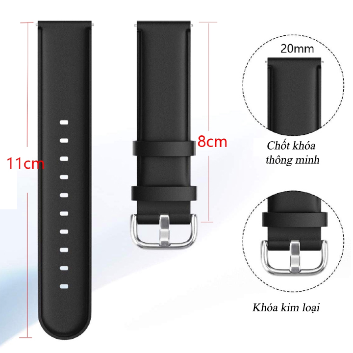 Dây da đồng hồ Galaxy Watch Active 2 chốt thông minh size 20mm