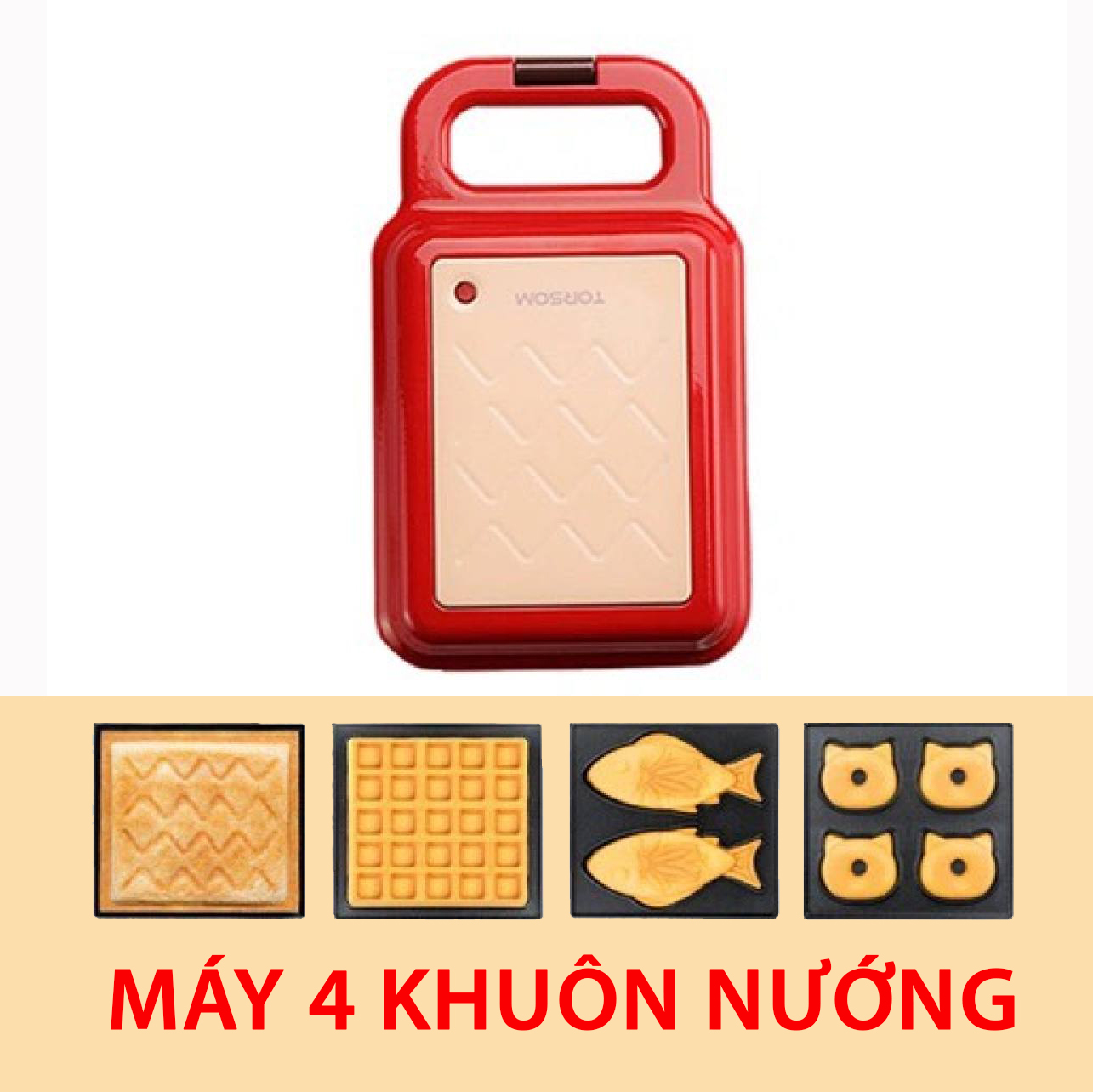 [HÀNG CHÍNH HÃNG] Máy kẹp bánh mì TORSOM đa năng - 4 Khuôn nướng - Chống dính đá Maifan cao cấp - Máy nướng bánh mì - Máy ép bánh mỳ