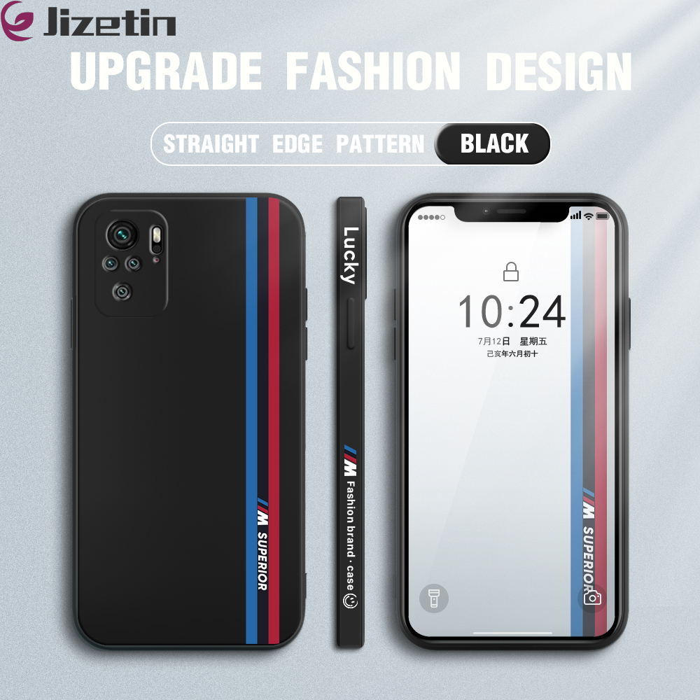 Jizetin New Case For For Xiaomi Redmi Note 10 4G Note 10 5G Note10 Pro Note 10S Fashion Racing Car Logo Side Design Phone Case Square Edge Pattern Silicone Casing Full Cover Case
