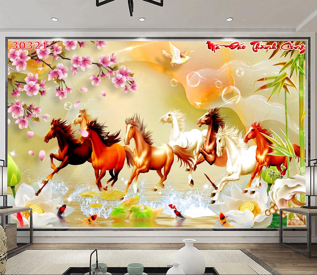 Tranh dán tường 3D Phòng Khách/ Mã Đáo Thành Công,321( Đã tích hợp sẵn keo)