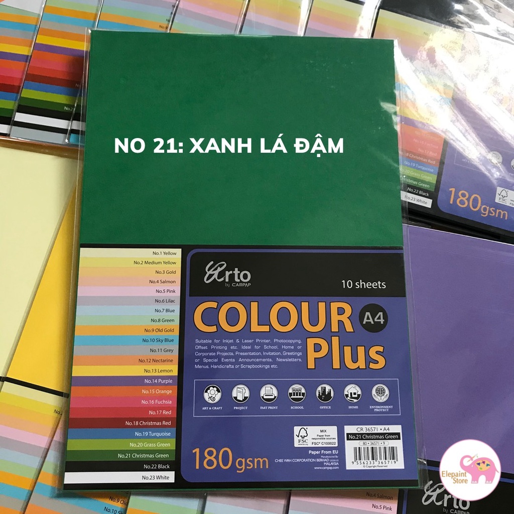 Set 10 tờ giấy mỹ thuật, bìa màu a4 campap 180gsm