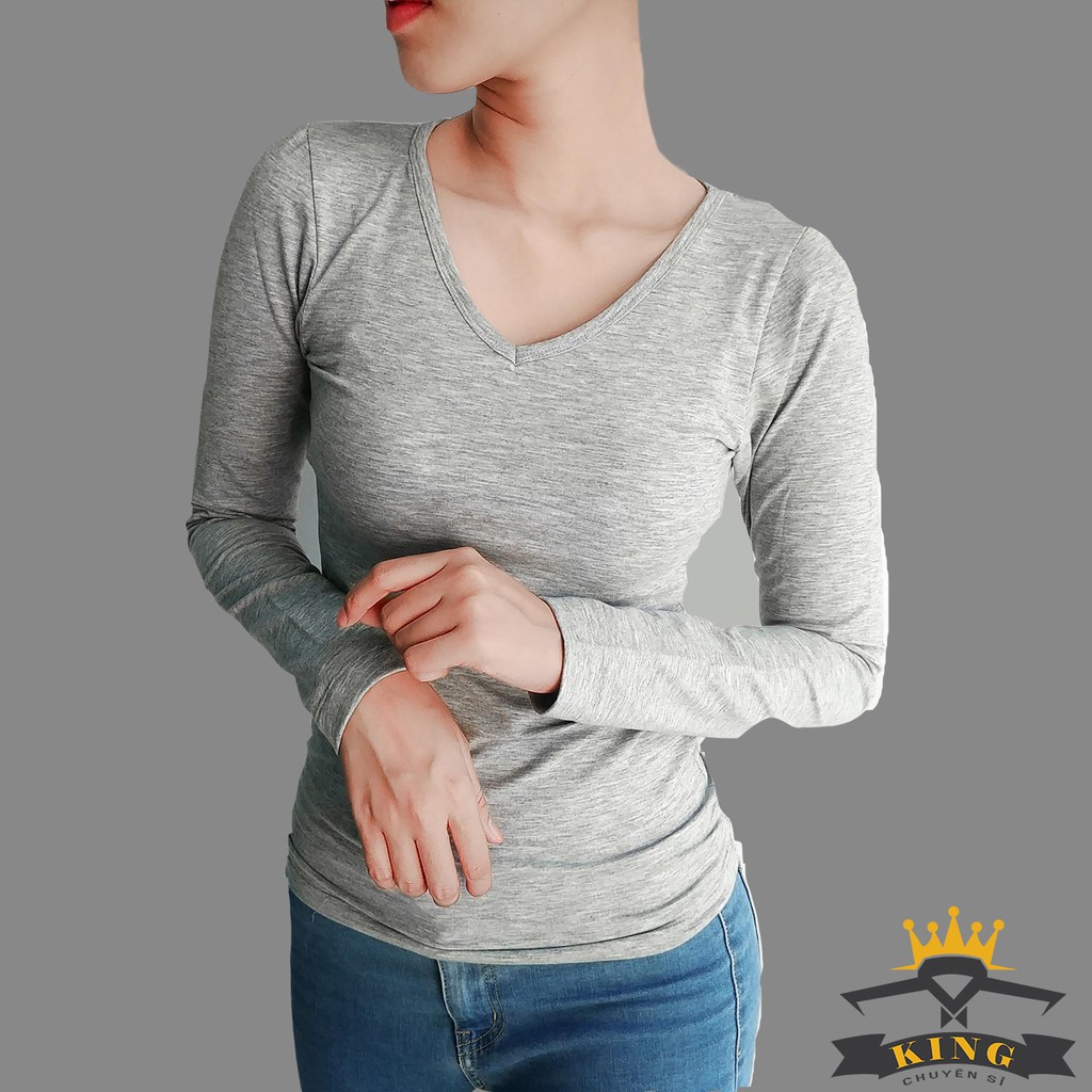 ÁO THUN CỔ TIM TAY DÀI - ÁO THUN THÁI CO GIÃN 4 CHIỀU