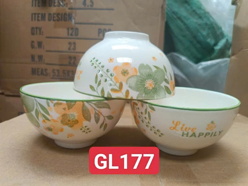 combo 10 chén sứ, 5 chén cơm sứ 11.5cm hoa văn GL177
