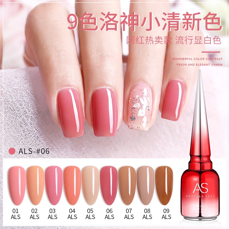 Set 9 chai sơn gel as đỏ nhọn màu nude mã als 15ml siêu hot siêu xịn