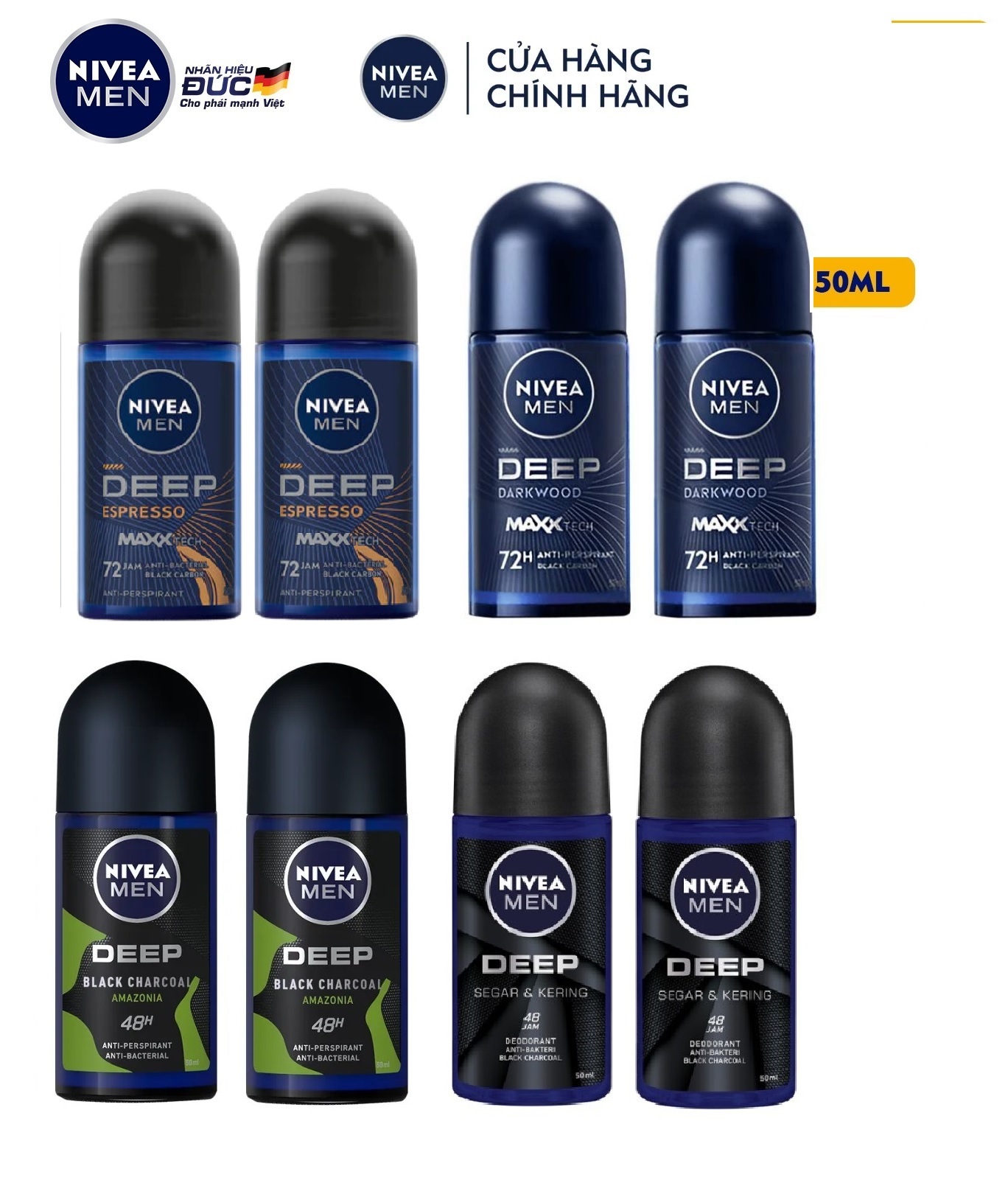 Bộ 2 Lăn Ngăn Mùi Nam NIVEA MEN Deep 50ml - Espresso/Dark Wood/Black Carbon