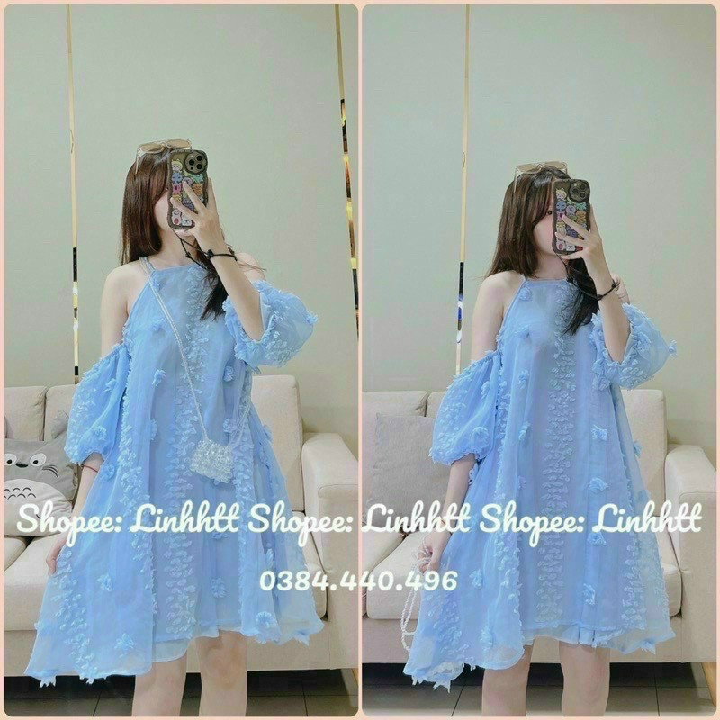 đầm cổ yếm bông rơi cực xinh
