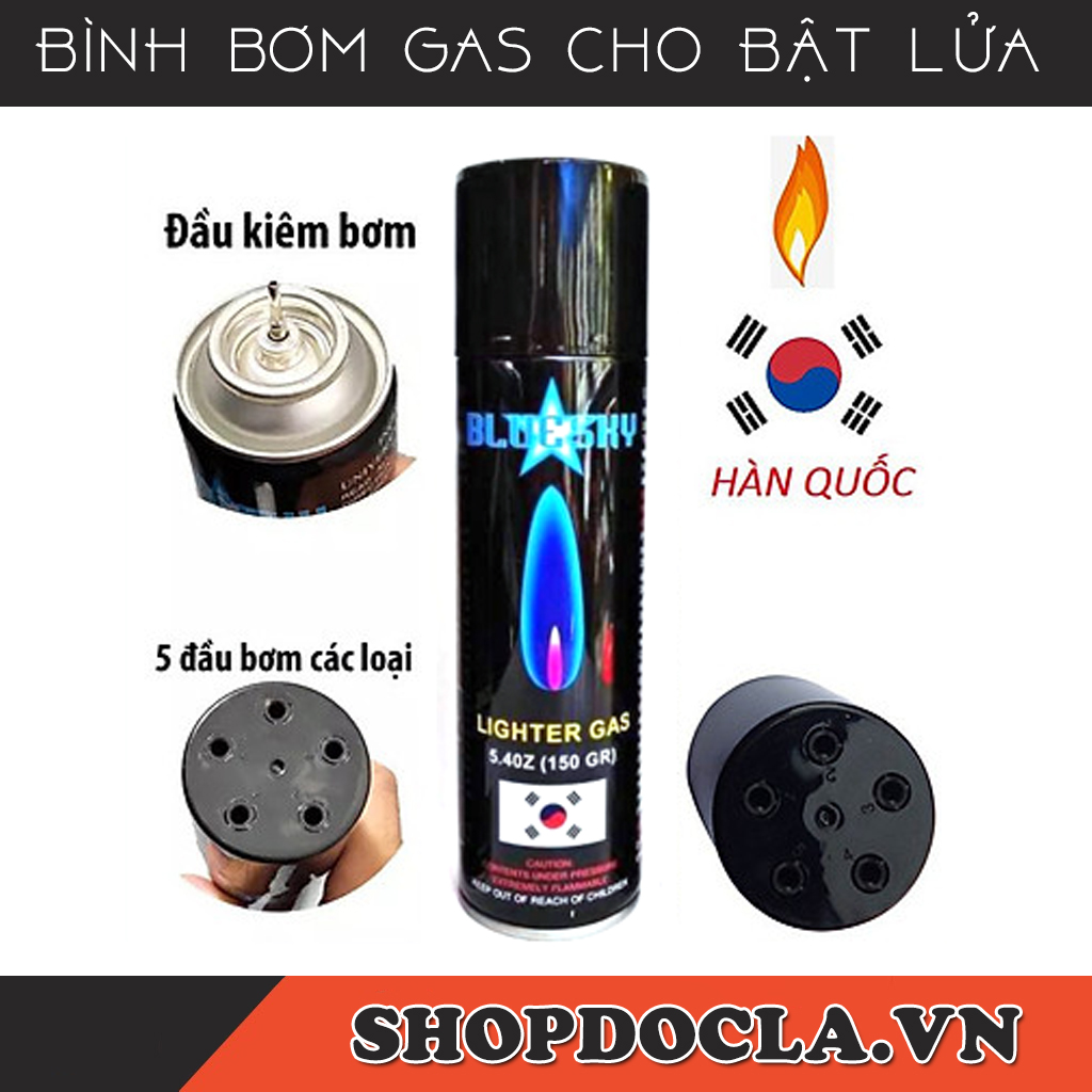 ( Loại xịn) Bình bơm gas bật lửa Hàn Quốc 150g tặng kèm 5 đầu bơm