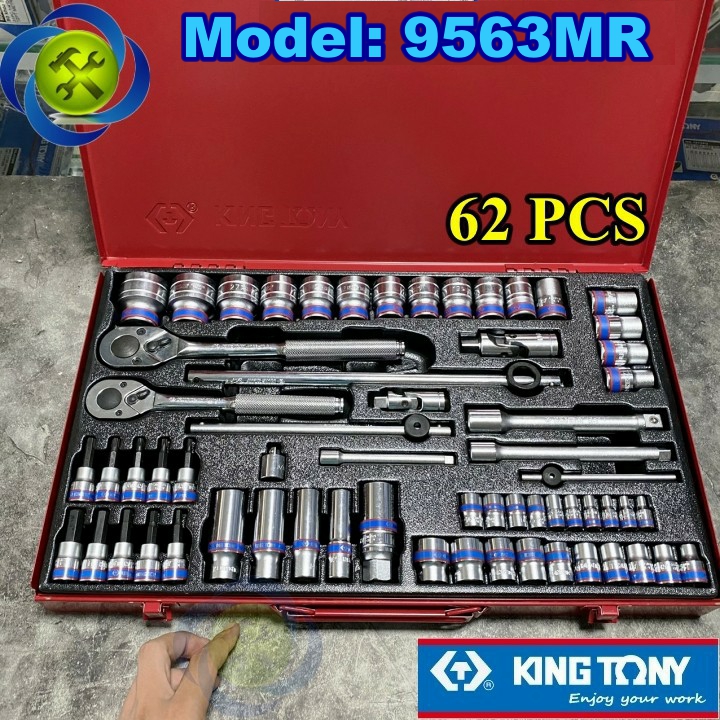 [Trả góp 0%] Bộ tuýp Kingtony 9563MR 62 chi tiết hệ mét 1/4 + 3/8 +1/2