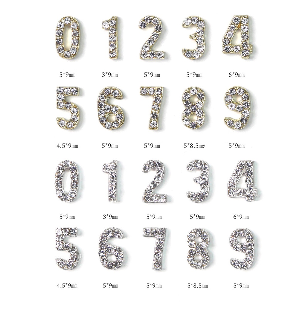 Charm Số Đính Đá Vàng Bạc | Trang Trí Móng Tay