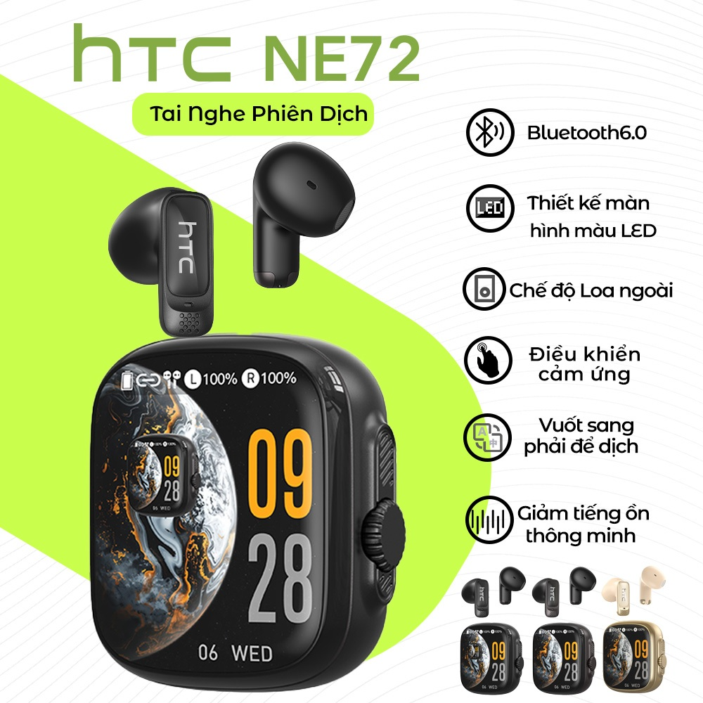 HTC NE72 AI Tai nghe dịch Bluetooth 6.0 Loa Tai nghe giảm tiếng ồn Đa Chức Năng Màn hình LED Chất Lượng âm thanh độ trung thực cao Cho IOS/Android/PC