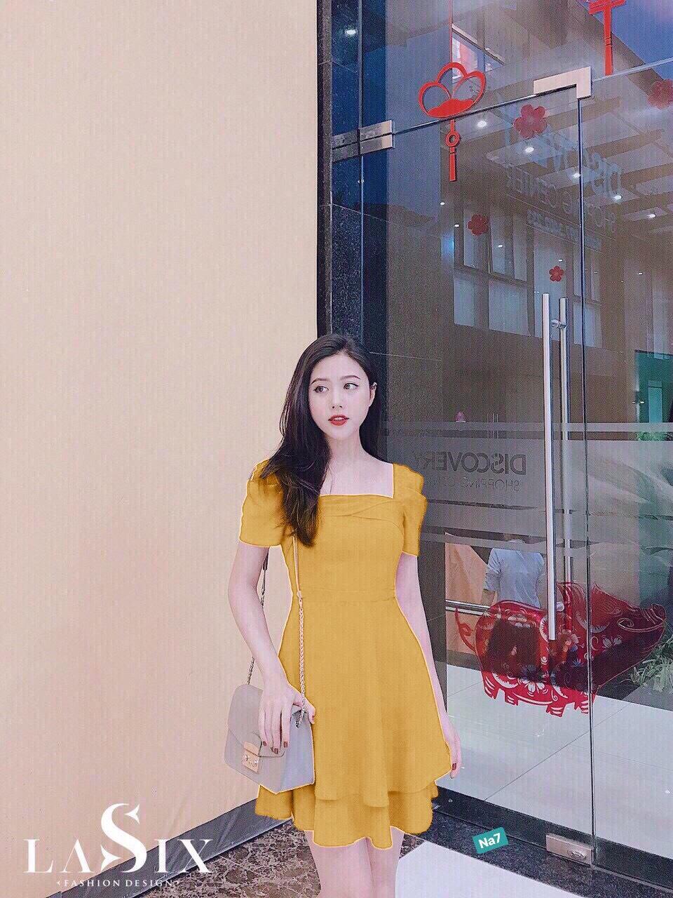 Đầm cổ vuông khoe dáng cực sang chảnh thời trang luly fashion ns16