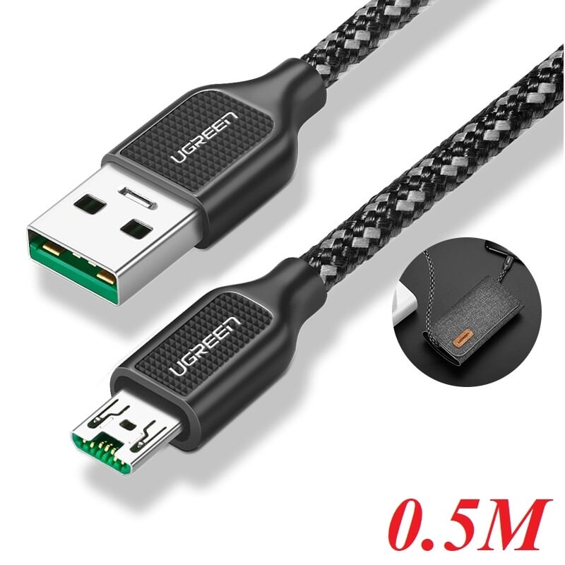 Ugreen 50380 0.5m màu đen cáp sạc truyền dữ liệu usb 2.0 sang micro usb 4a võ hợp kim kẽm us271