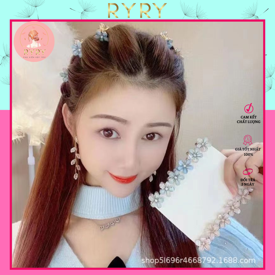 Kẹp tóc nữ hình bông hoa nhỏ đính đá xinh xắn phong cách Hàn Quốc cho nữ trang trí tóc
