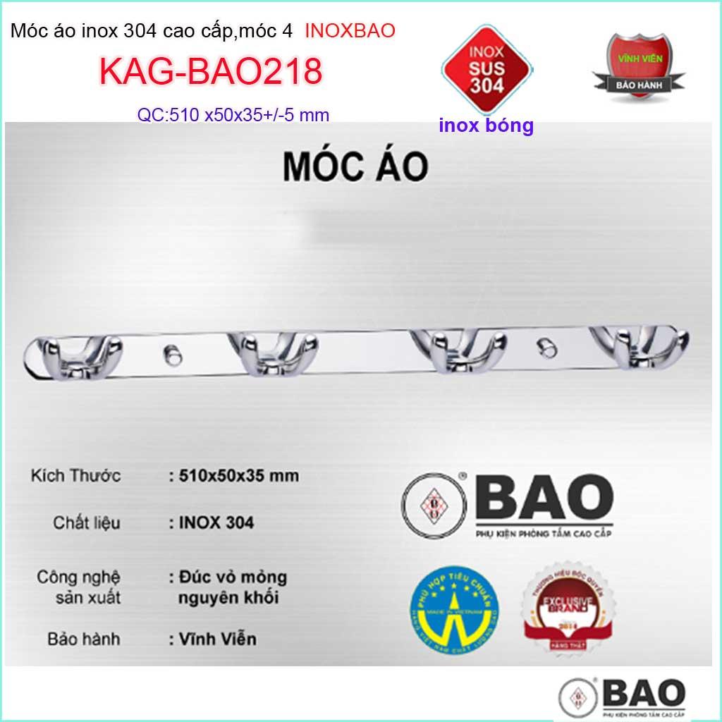 Móc treo đồ cao cấp Inox Bảo, móc áo phòng tắm Inox SUS304 KAG-BAO218