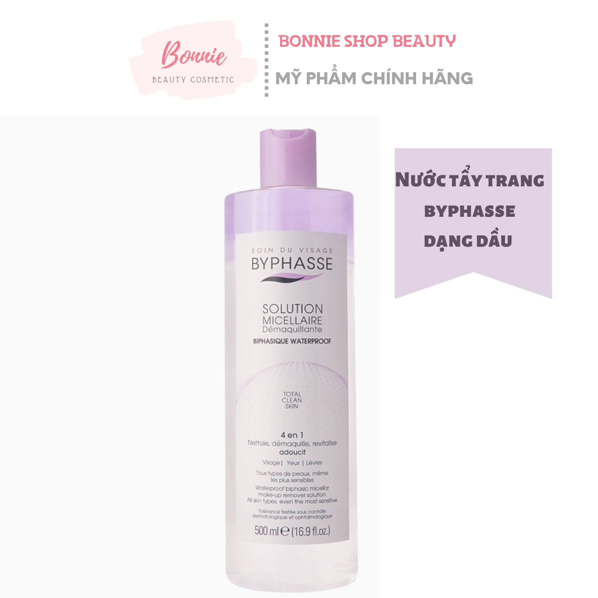 Chỉ 7 3 Hoàn Tiền 15%Nước tẩy trang Byphasse Solution Micellaire Màu Tím