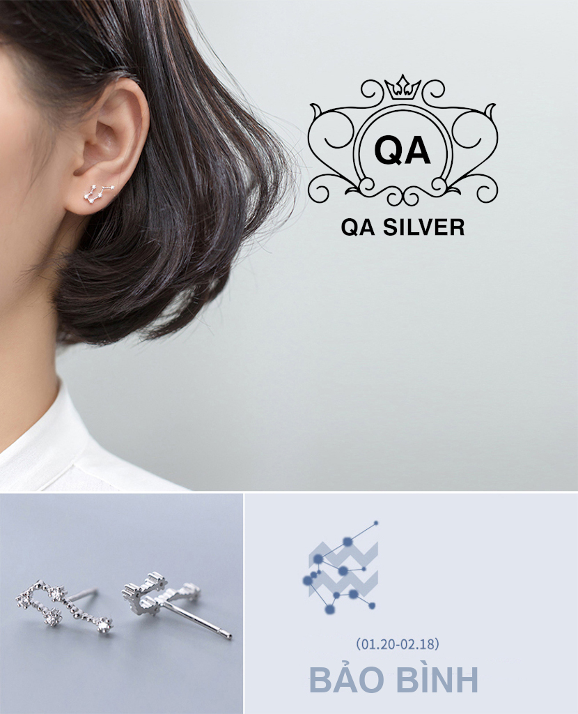 Khuyên tai bạc 12 cung hoàng đạo đính đá bông tai bạc zodiac S925 HOROSCOPE Silver Earrings QA SILVER EA200908