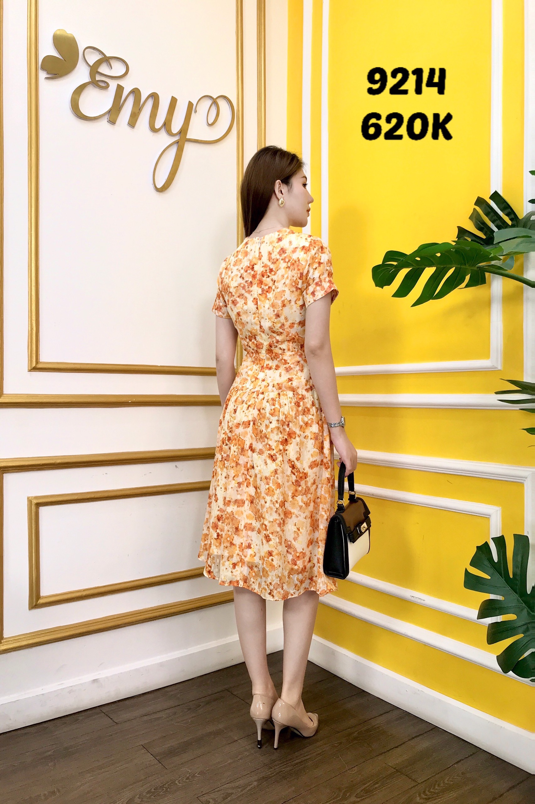 Đầm EMY EM9214 Xoè Cổ Phối Nơ