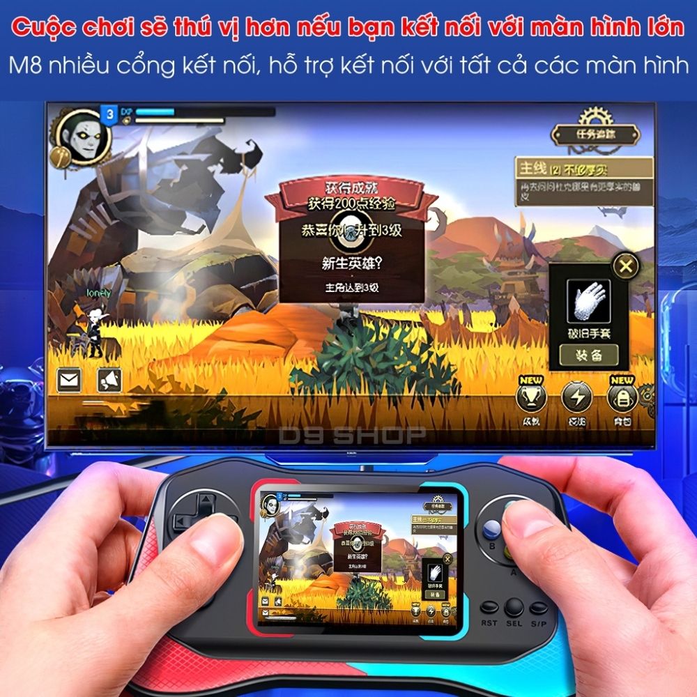 Máy chơi game cầm tay Sup M8 Plus có tay cầm 2 người chơi 500 in 1 kết nối tivi sạc pin nhanh mini bảo hành 12 tháng