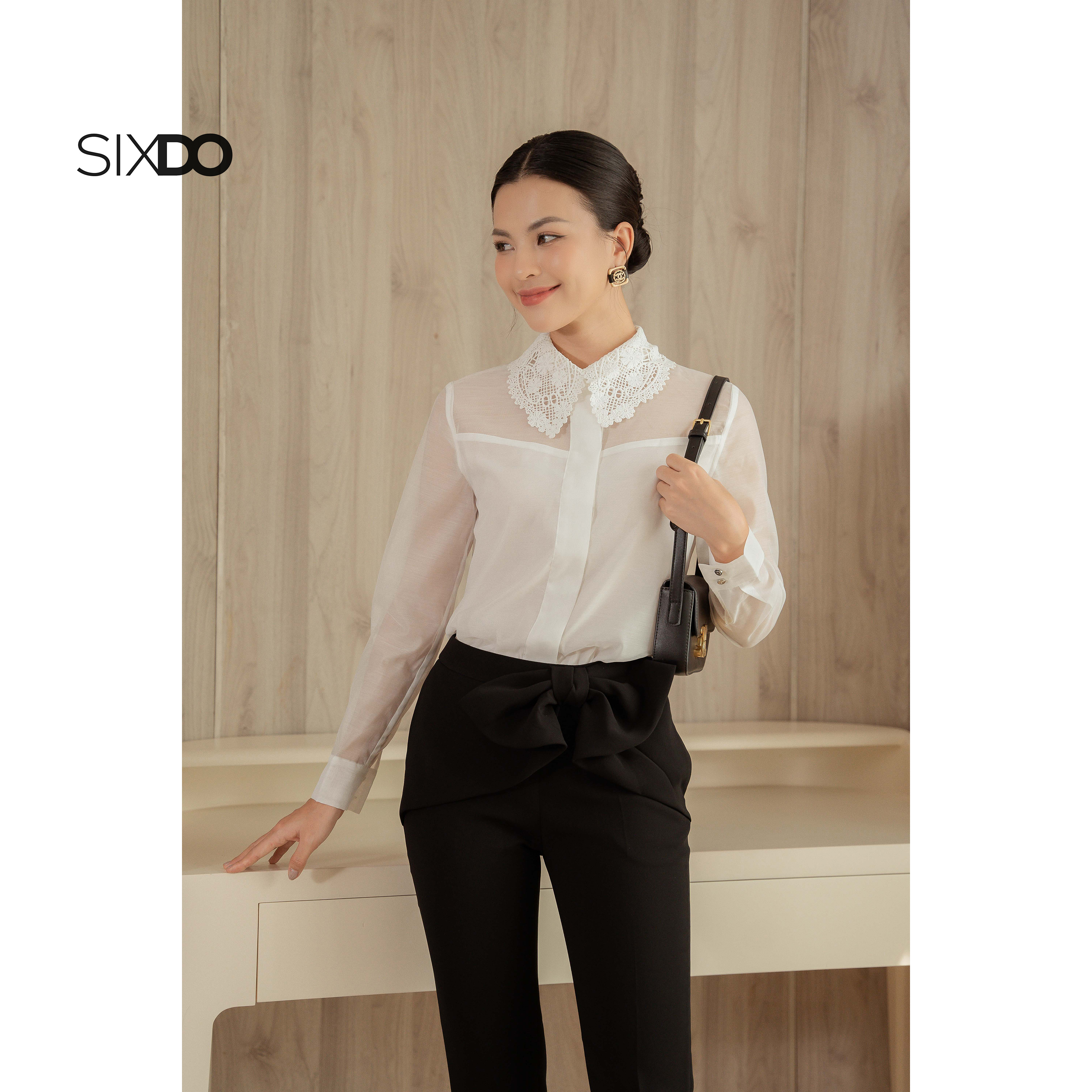Áo sơ mi tơ organza cổ ren SIXDO (White Long Sleeves Shirt 1)