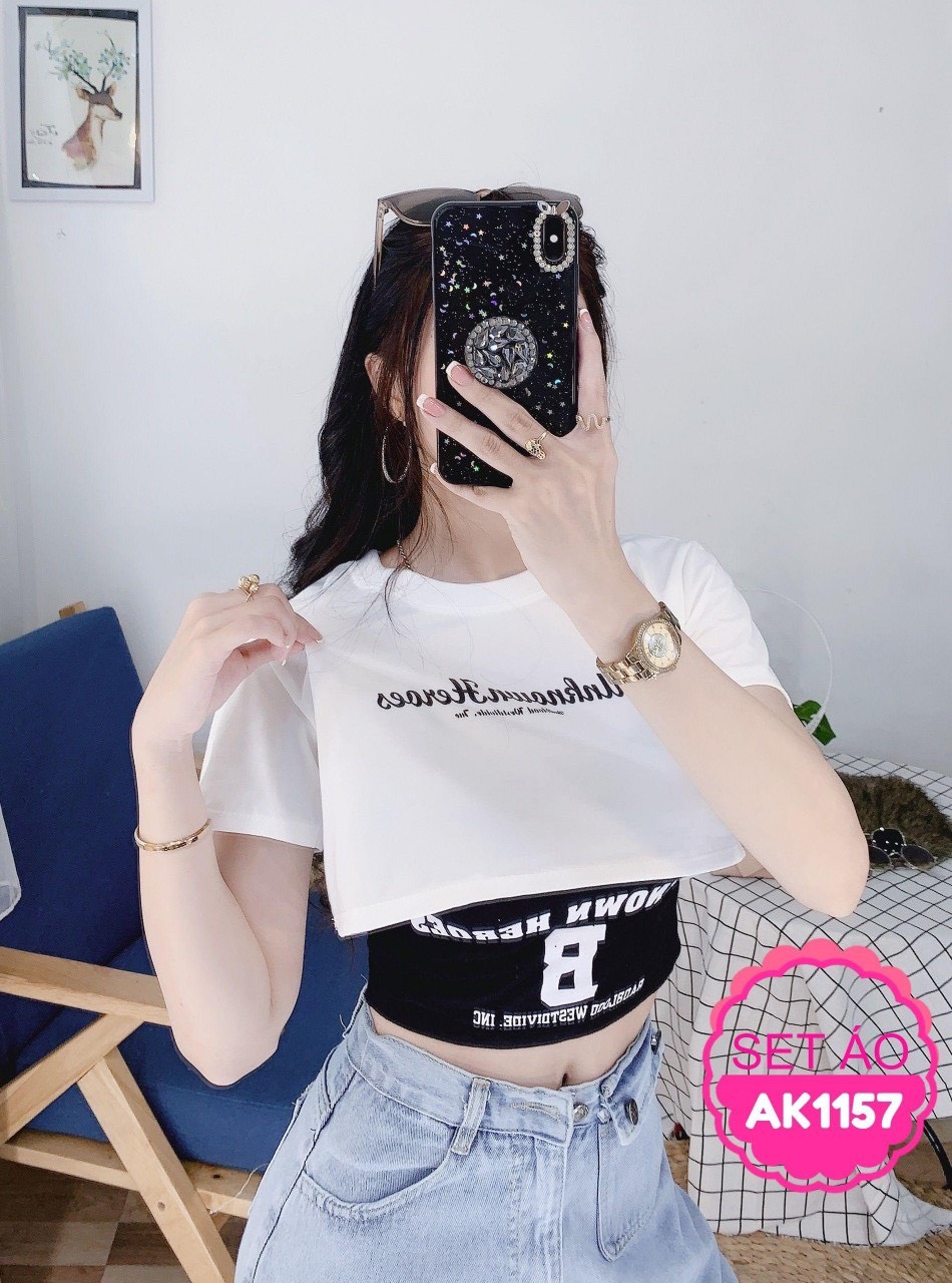Sét áo croptop in chữ phong cách Thái TTSLA0176