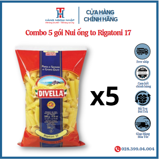 [HCM]Combo 5 gói Nui ống to Rigatoni 17