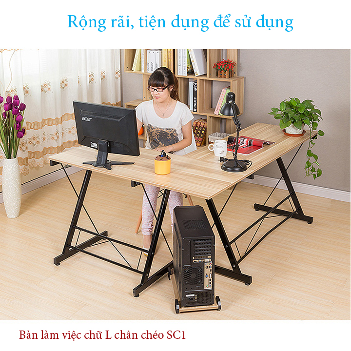 Anti-static painted iron frame L-shaped gaming table-computer desk, study desk, work platform size