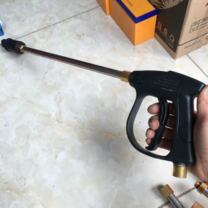 Sung xịt - vòi xịt rửa xe áp lực cao mini cho máy xịt rửa áp lực cao Ren ngoài 22mm (đen) + ống nối dài inox | vòi xịt rửa xe áp lực cao dùng cho máy rửa xe gia đình có chỉnh tia áp lực bằng cách vặn đầu béc
