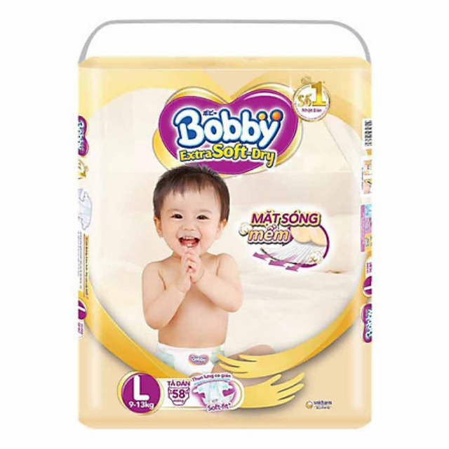 [HCM][TẶNG GỐI ÔM BÚT CHÌ] Có Đủ Size Bỉm/Tã Dán Bobby Vàng Siêu Mềm L58 (HSD:T11/2022-2023)