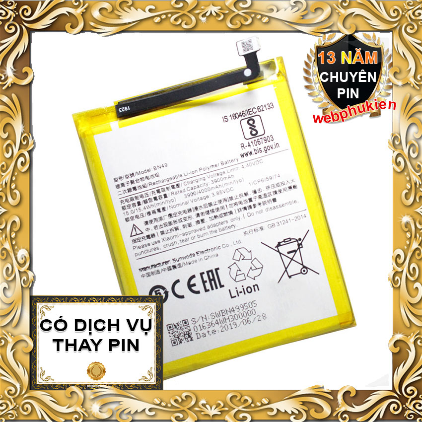 Pin Scud cho Xiaomi Redmi 7, Redmi Note 8, Redmi Note 8T, Redmi Note 7, Redmi Note 7S, Redmi Note 7 Pro, Redmi Note 6 Pro, Redmi 6X, Mi A2, Redmi 6A, Redmi 6, Redmi S2, Redmi 6 Pro, Redmi 5, Mi 5X, Mi A1, Redmi Note 5A, Redmi Note 5A Prime, Redmi 7A