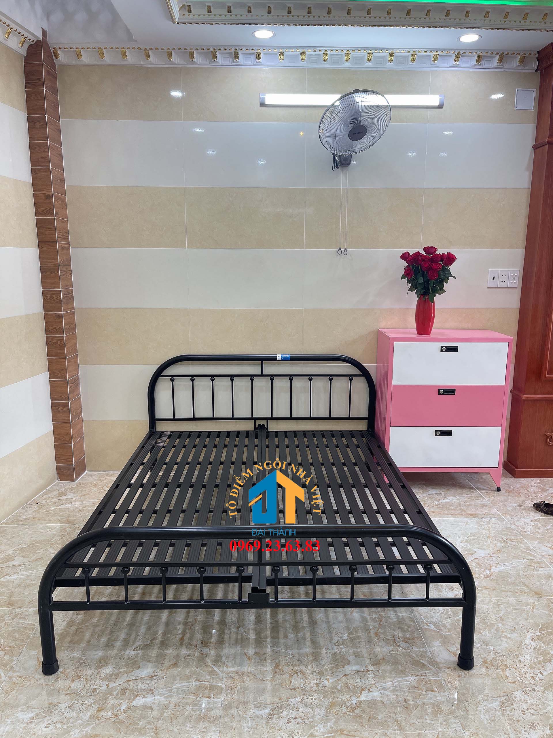 Giường  sắt mỹ nghệ 1m6x2m Đại Thành 01