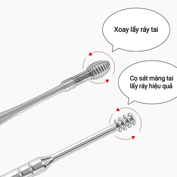Bộ dụng cụ ngoáy tai inox 6 món kèm ống đựng món khóa inox - Bộ dụng cụ vệ sinh tai đồ lấy ráy tai Cao Cấp bằng thép không gỉ cho gia đình