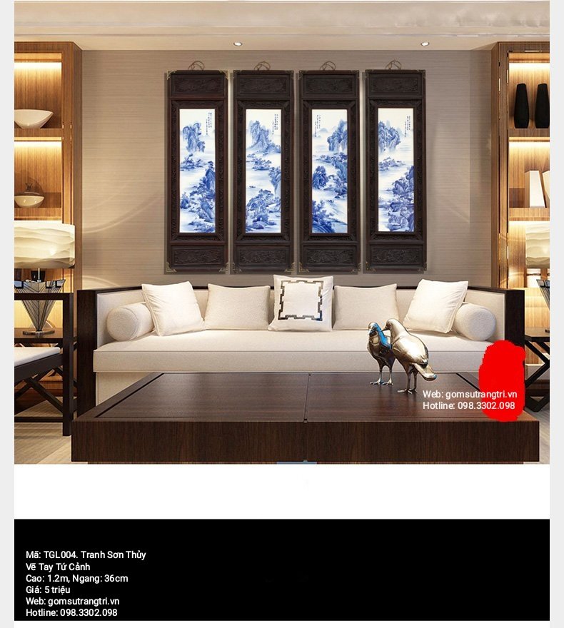 Tranh sơn thủy vẽ tay tứ cảnh