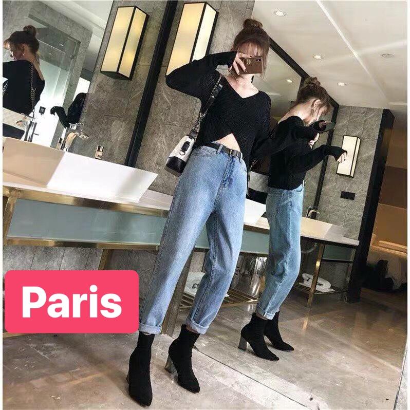 QUẦN BAGGY JEAN NỮ XANH ĐẬM GẤP LAI NÂNG MÔNG TREND MỚI PRCJ-0118 CAO CẤP - PARIS FASHION