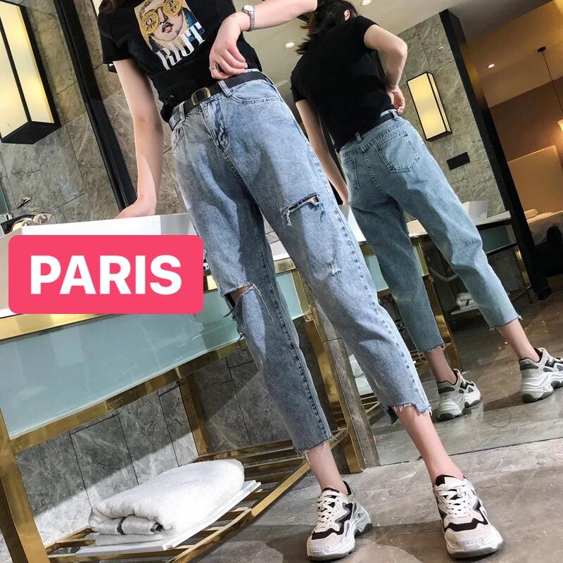 QUẦN BAGGY JEAN NỮ CHẤT BÒ XANH RÁCH CẠP SANG LƯNG CAO NÂNG MÔNG HÀN QUỐC PRCJ-01 CAO CẤP - PARIS FASHION