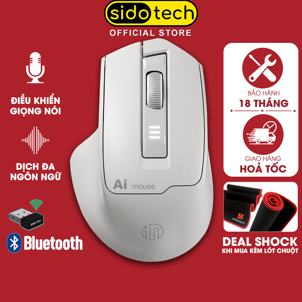 Chuột máy tính không dây bluetooth SIDOTECH S6 voice ai điều khiển bằng giọng nói dịch văn bản silent chống ồn pin sạc có 6 nút bấm đọc lạ công thái học làm việc hỗ trợ 120 ngôn ngữ - Hàng chính hãng