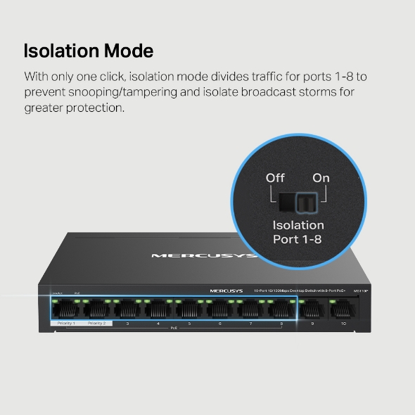 Bộ Switch Chia Mạng Mercusys MS110P 10 Cổng 10/100 Mbps với 8 Cổng PoE+