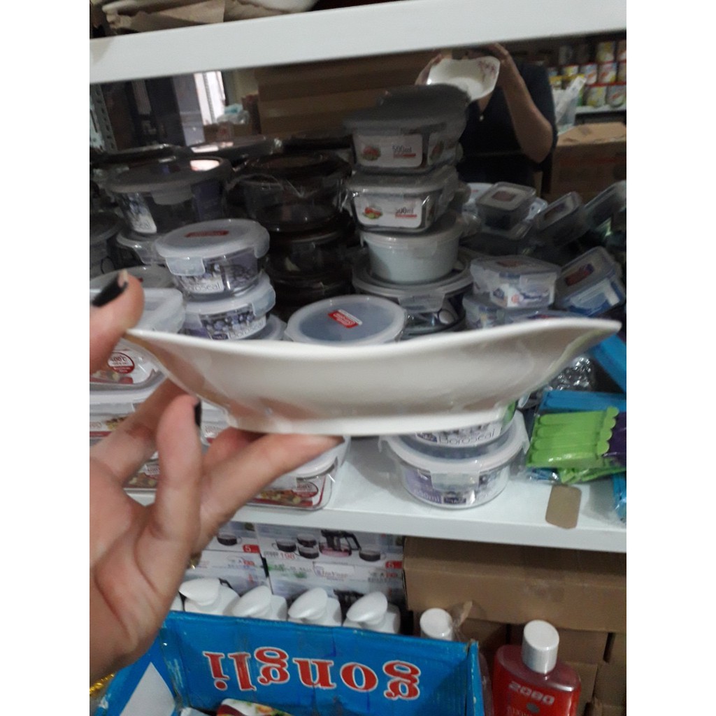 Đĩa sứ vuông sâu hoa đào 16,5cm