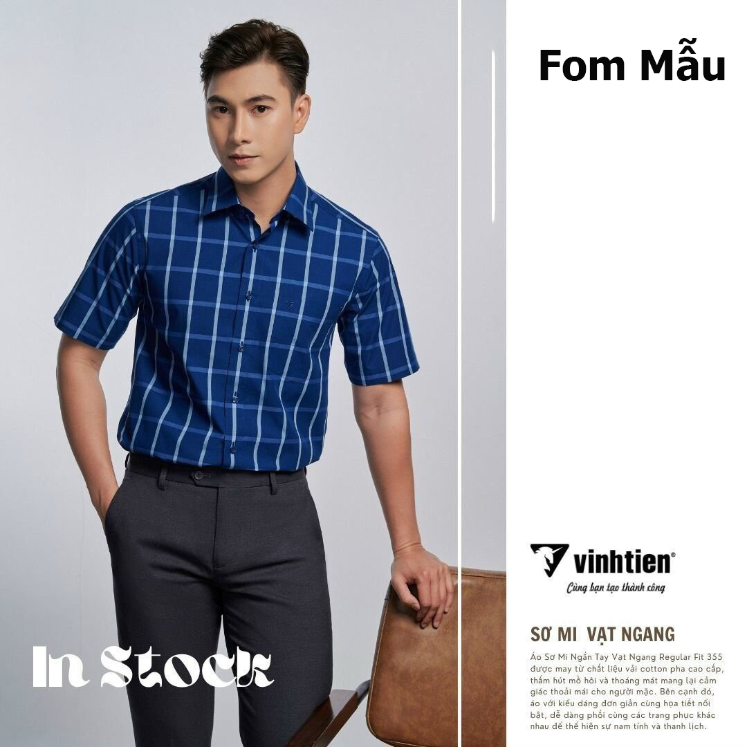 Áo Sơ Mi Cộc Tay Cotton Pha Dáng Regular- Fom Suông Vạt Ngang Vĩnh Tiến 350- Nhiều Màu
