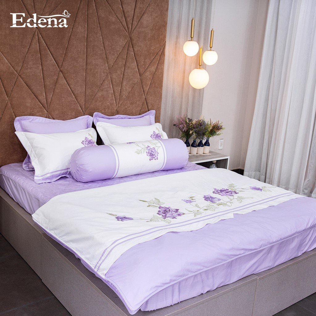 Bộ Ga Chần Gòn Edena Cotton Solid 372, gồm 5 Món