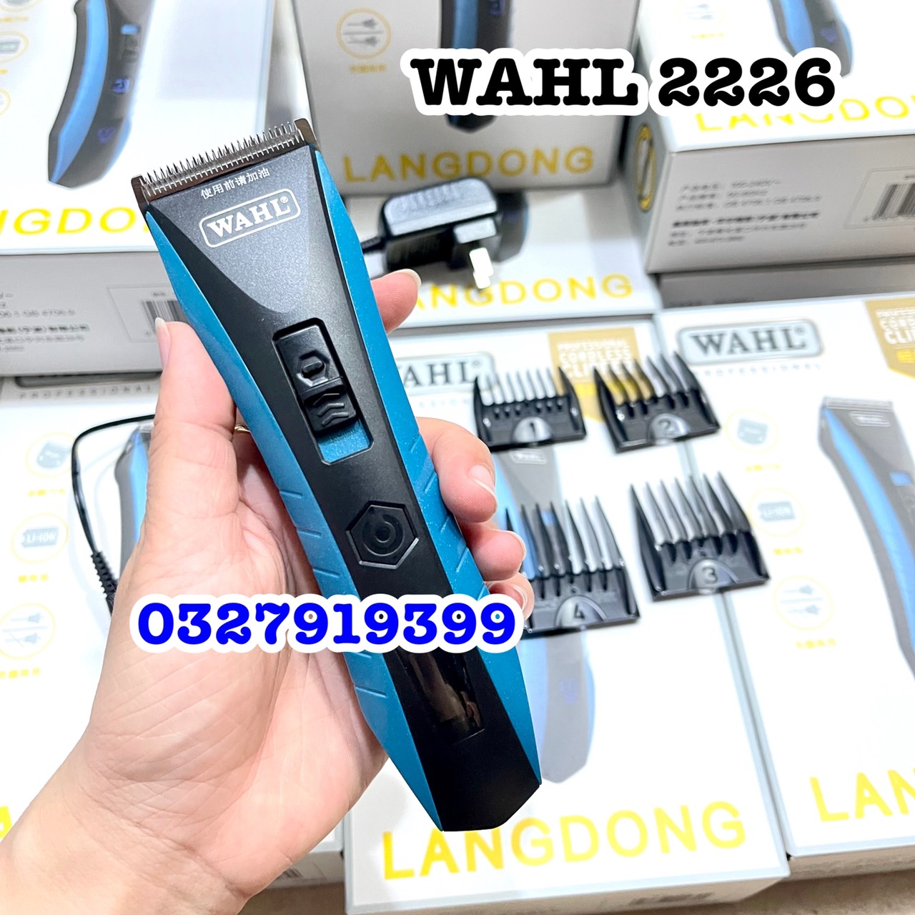 Wahl Tông Đơ Cắt Tóc Chính Hãng WAHL 2226 - Model Mới Nhất, Lưỡi Thép Cao Cấp, Màn Hình LCD, Sạc Nhanh 2,5-3 Giờ, Sử Dụng Liên Tục 260 Phút, Bộ 4 Cữ Nhựa Kèm Theo