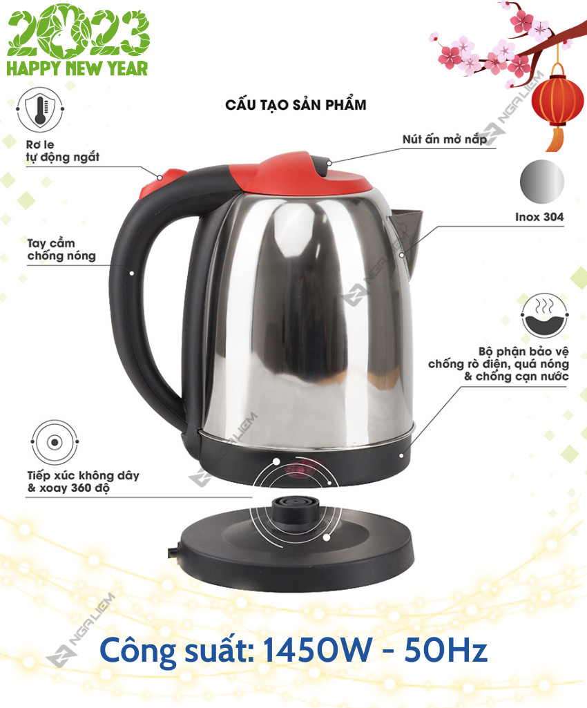 Ấm điện siêu tốc 1,8 lít Rạng Đông (AST18ST2)