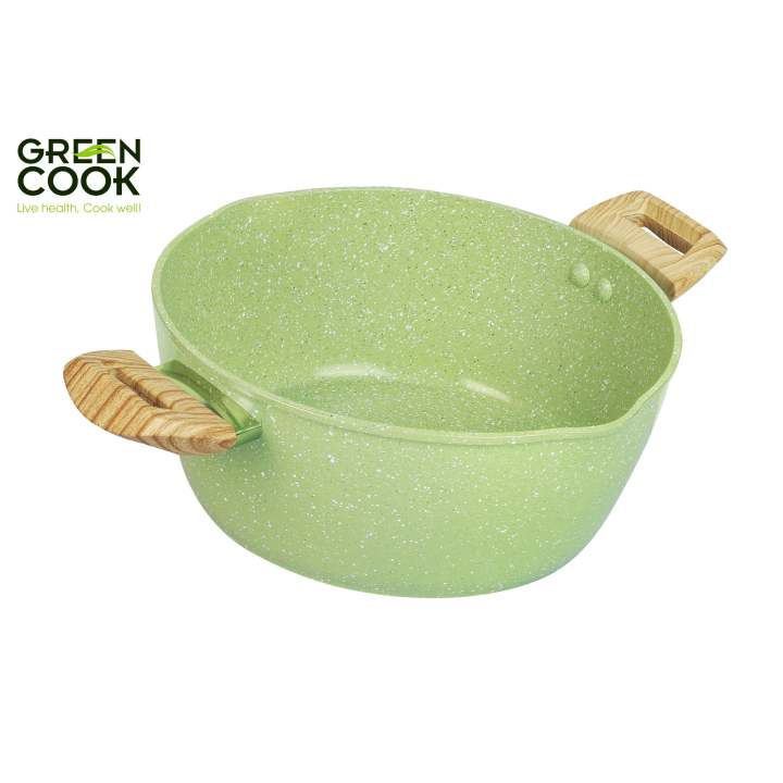 Combo nồi và chảo nhôm sâu men đá ceramic miệng rót màu xanh sử dụng được trên tất cả các loại bếp - greencook - Hình ảnh 4