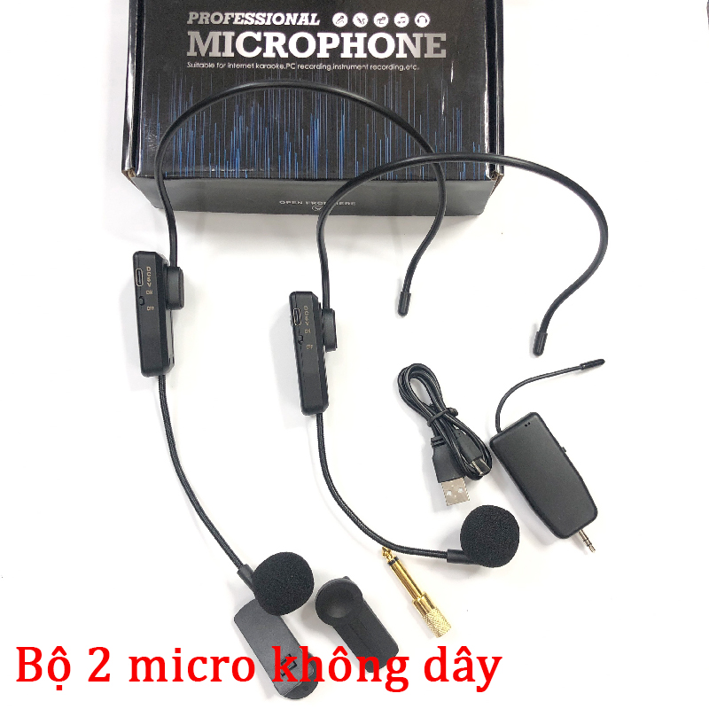 Mic trợ giảng không dây đa năng cài áo, cài đầu dòng 2 mic mã 108 hỗ trợ tốt máy trợ giảng, loa kéo, âm li, vang
