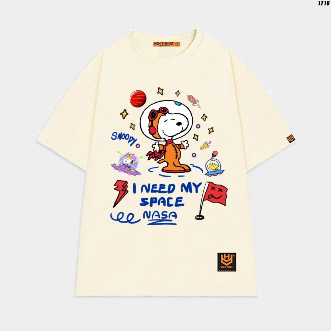 Áo thun nam nữ hy korea snoopy nasa 1219 cotton 75% form rộng tay lỡ