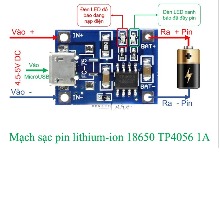 Combo 5 Mạch sạc pin lithium TP4056 Micro USB  Mạch sạc 1S