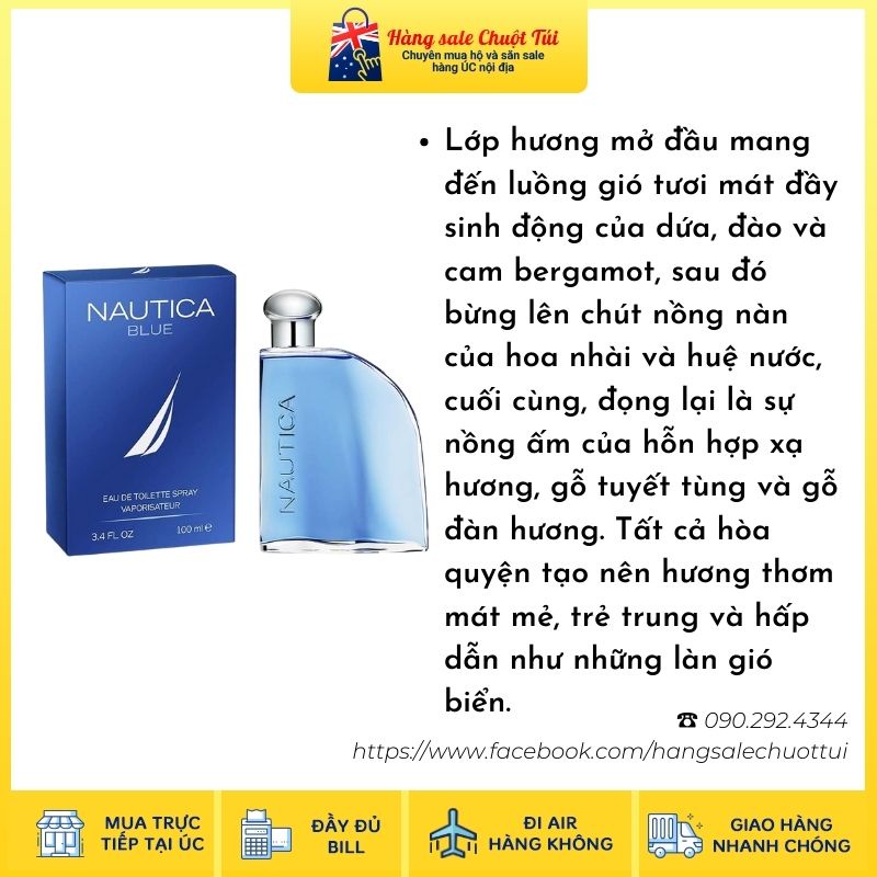Nước hoa Nautica Blue EDT 100ml [Hàng nội địa Úc - đủ bill]