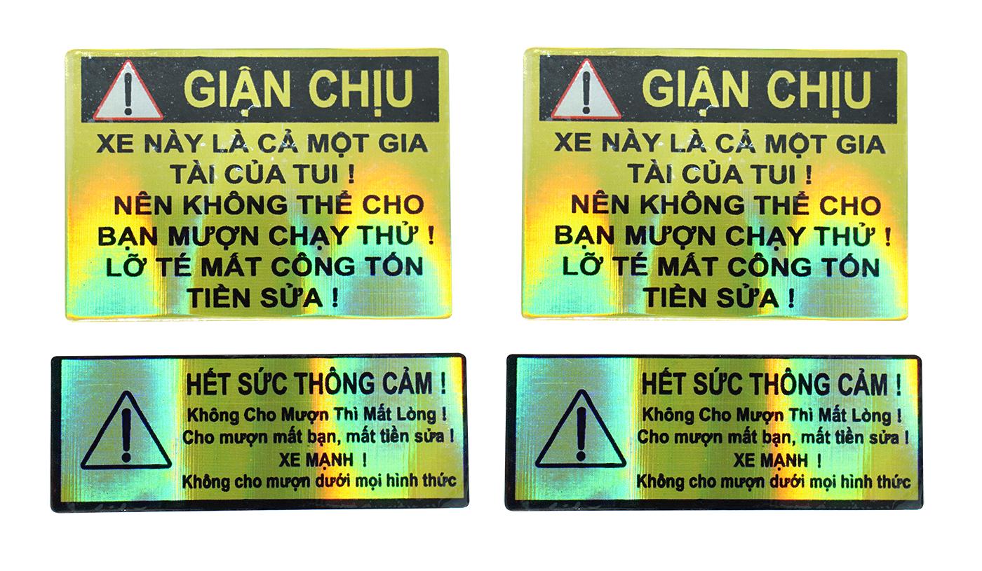Bộ 4 decal tem xe GIẬN CHỊU - HẾT SỨC THÔNG CẢM
